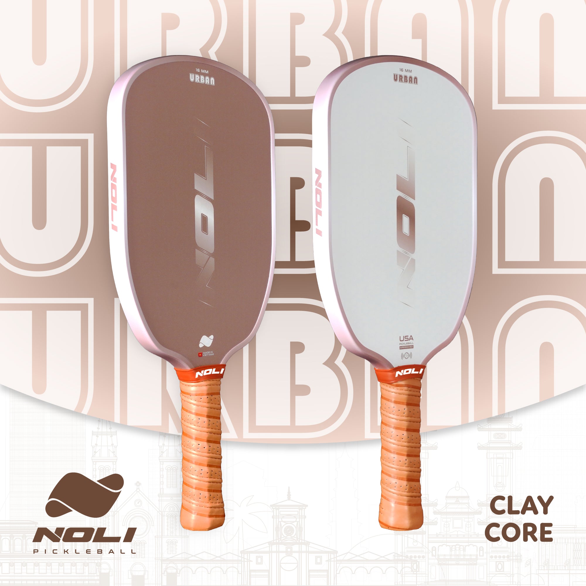 NOLI URBAN Pickleball Paddle – Clay Core – Excellent Control & Spin | Fiberglass Crystal Tough