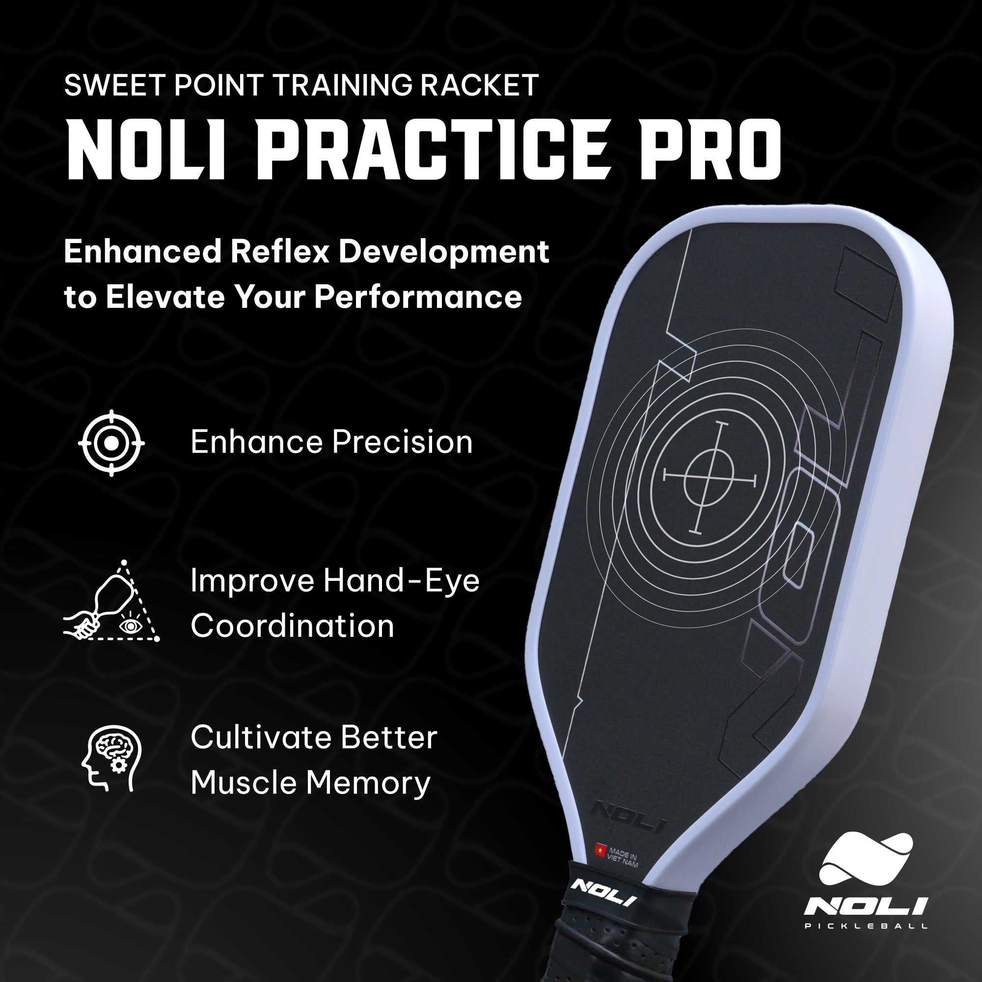 NOLI PRACTICE PRO - Sweet Spot Training Pickleball Paddle - 16mm