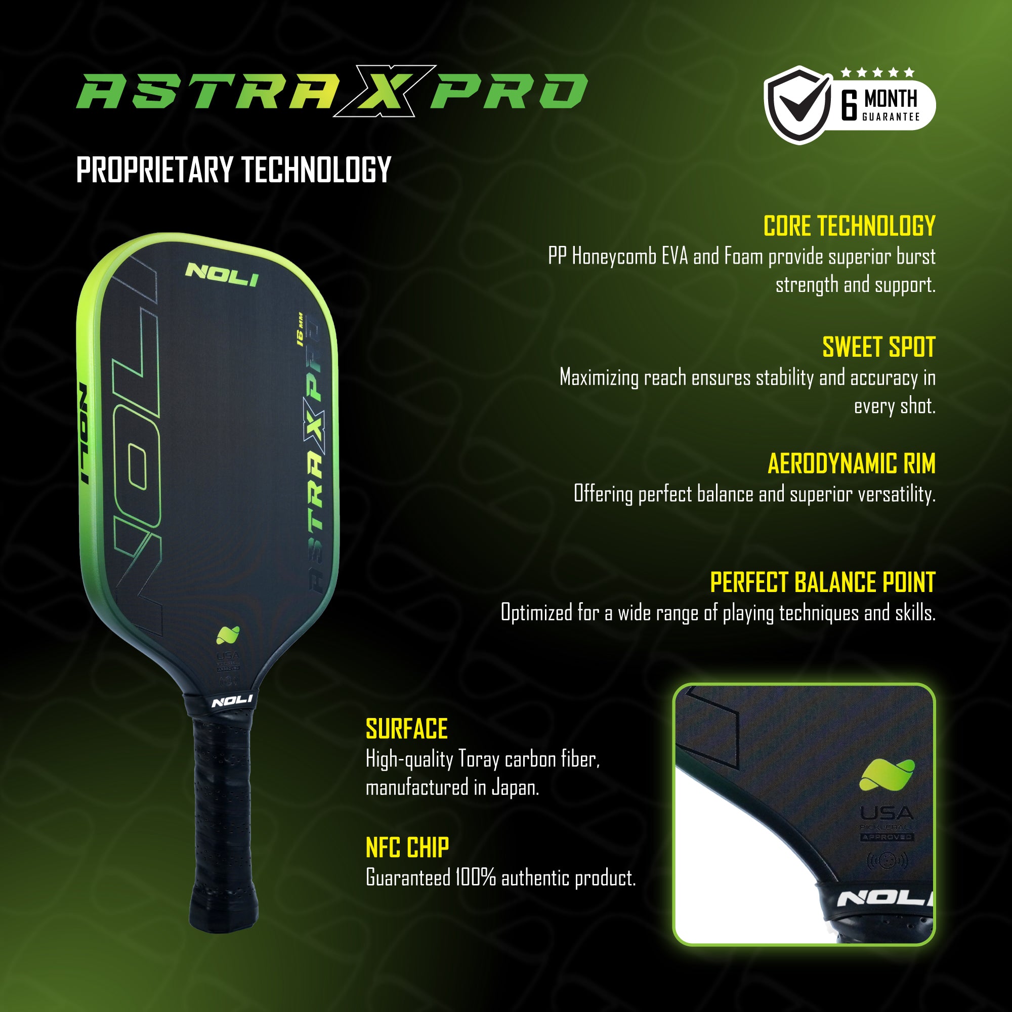 NOLI ASTRA X PRO Pickleball Paddle - Hyper Green