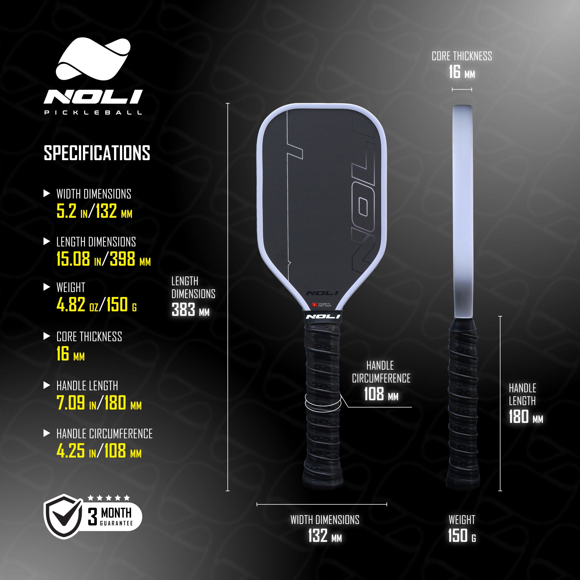 NOLI PRACTICE PRO - Sweet Spot Training Pickleball Paddle - 16mm