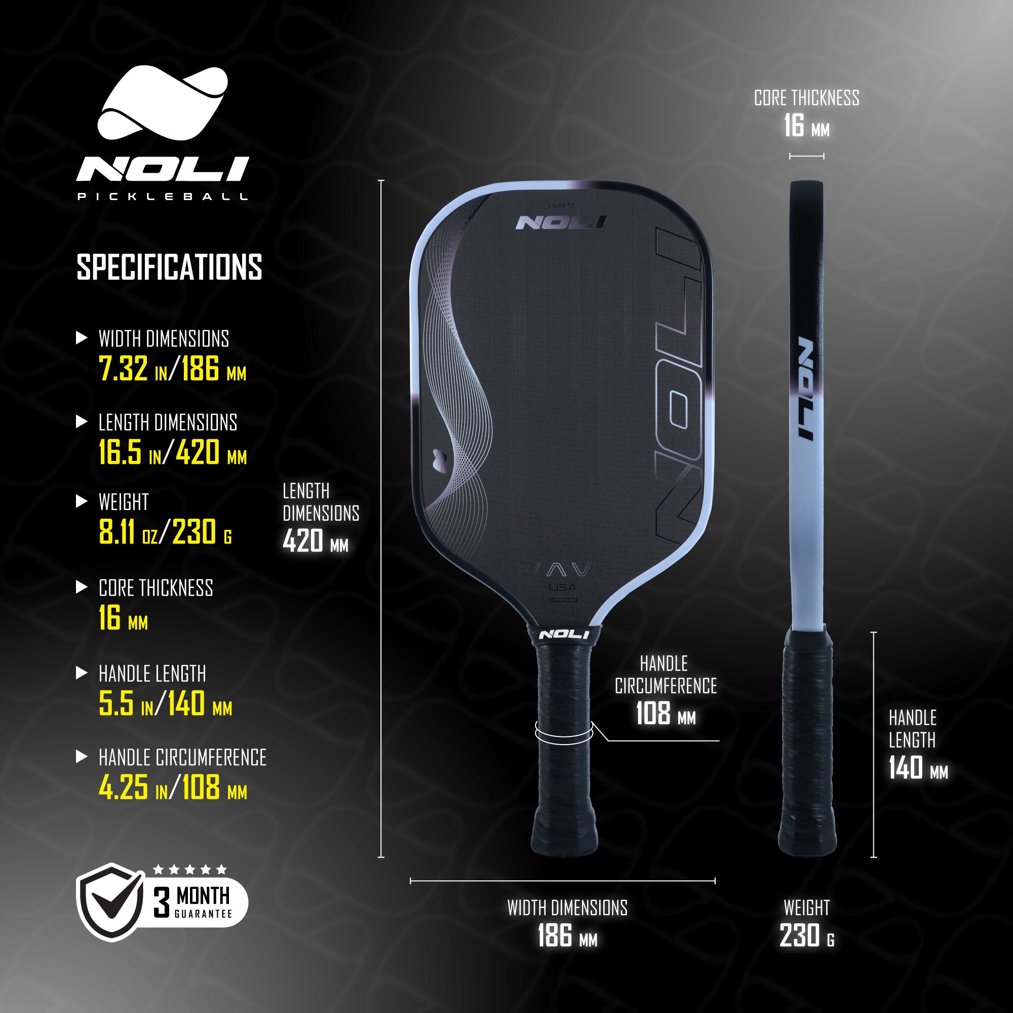 NOLI WAVE Premium Pickleball Paddle – Toray Carbon | Large Sweet Spot | Silver Wave