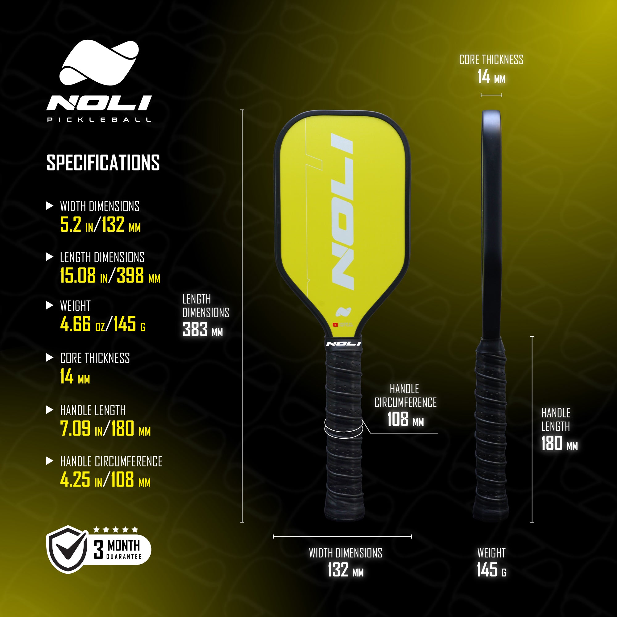 NOLI PRACTICE - Sweet Spot Training Pickleball Paddle - 14mm