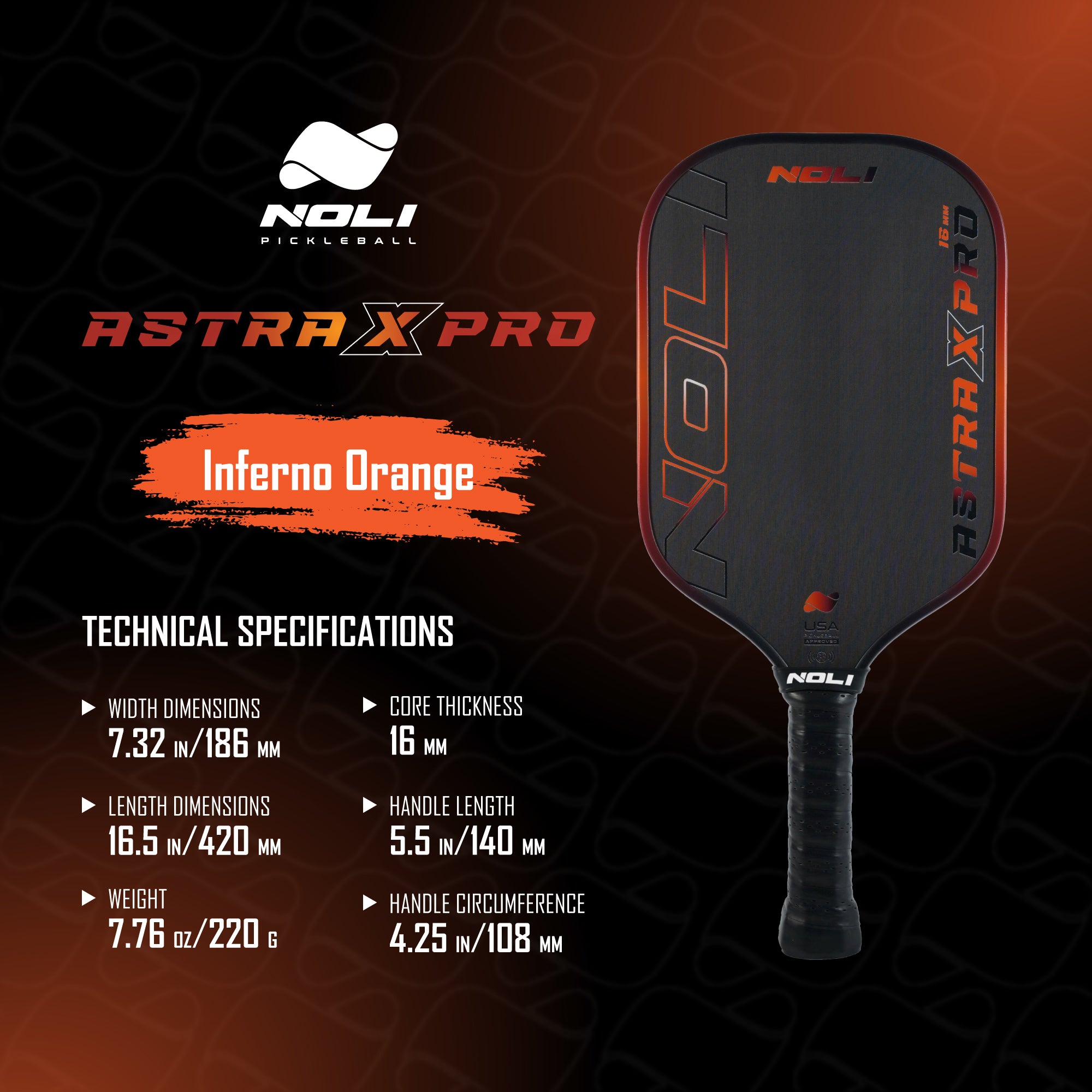 NOLI ASTRA X PRO Pickleball Paddle - Inferno Orange