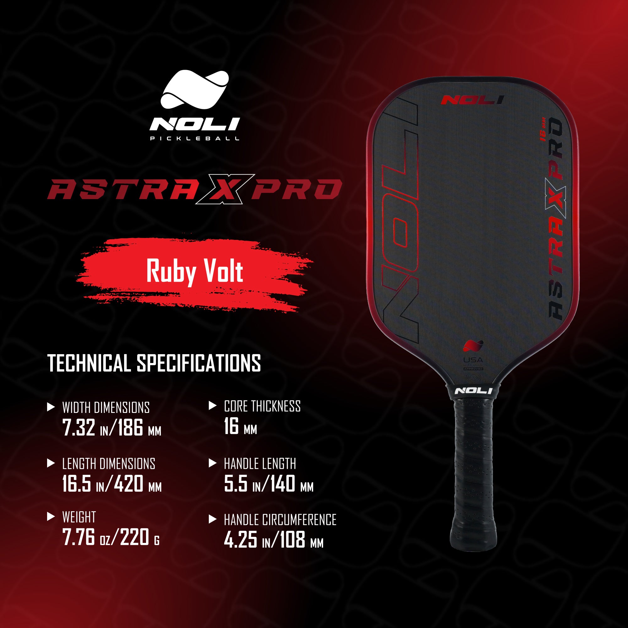 NOLI ASTRA X PRO Pickleball Paddle - Ruby Volt