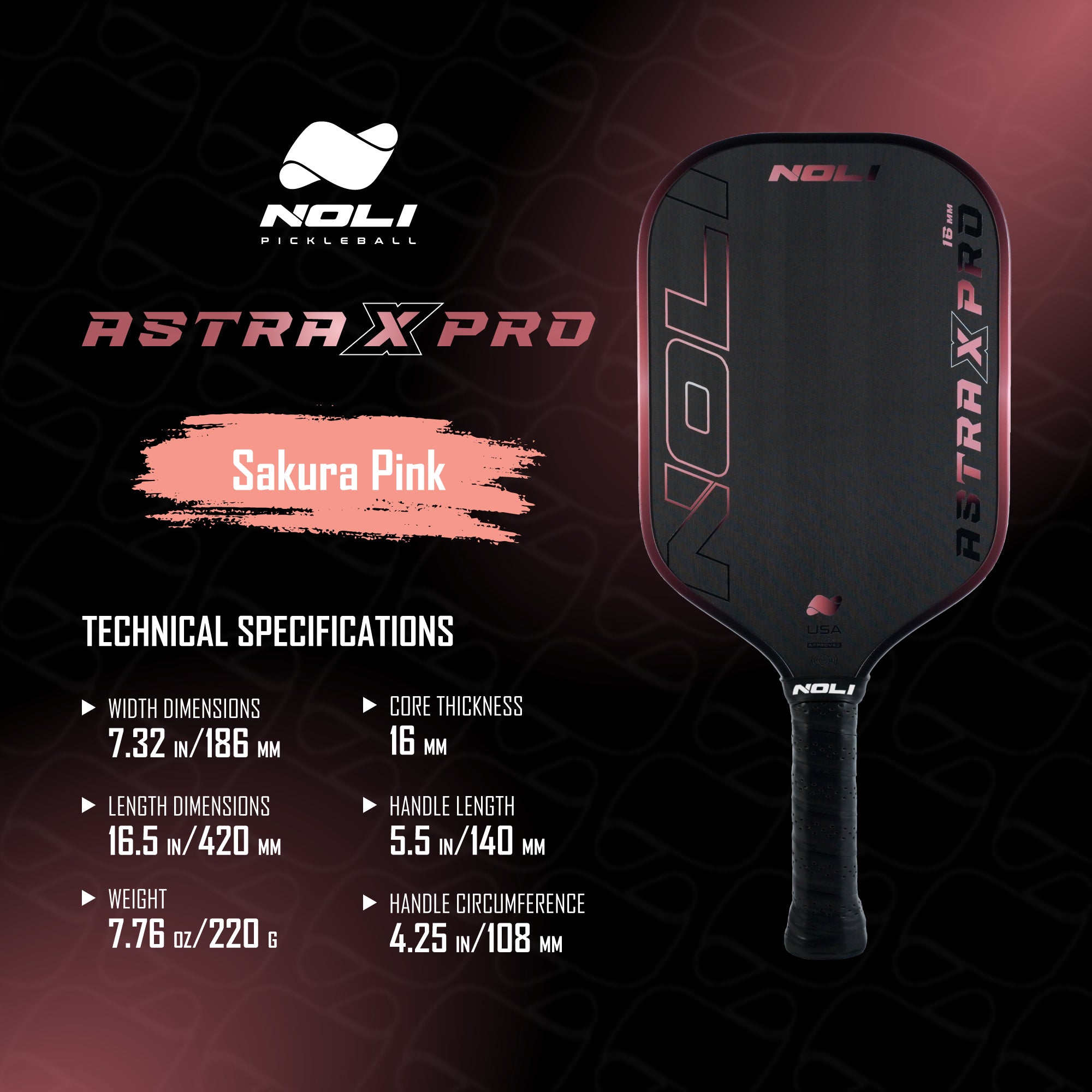 NOLI ASTRA X PRO Pickleball Paddle - Sakura Pink