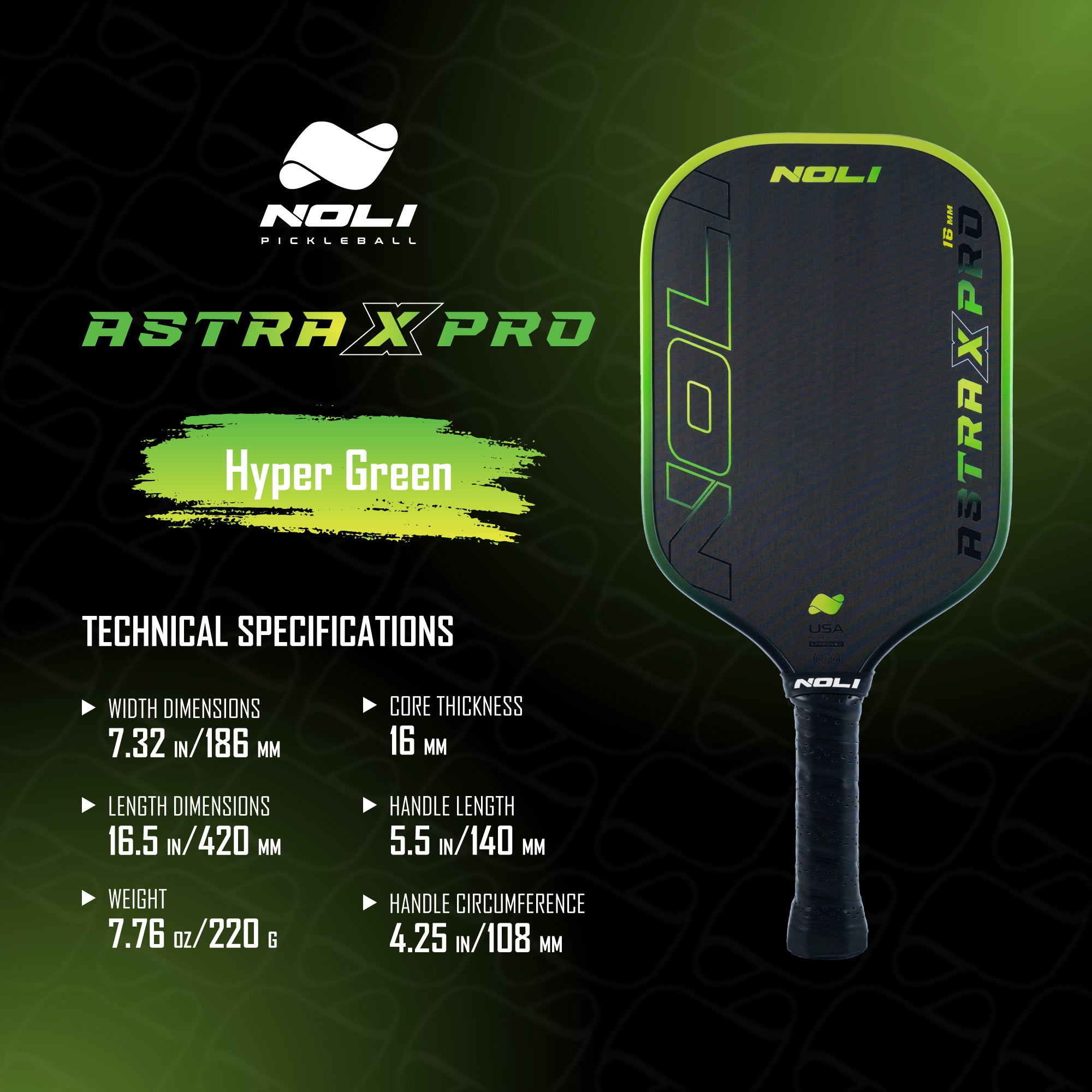 NOLI ASTRA X PRO Pickleball Paddle - Hyper Green