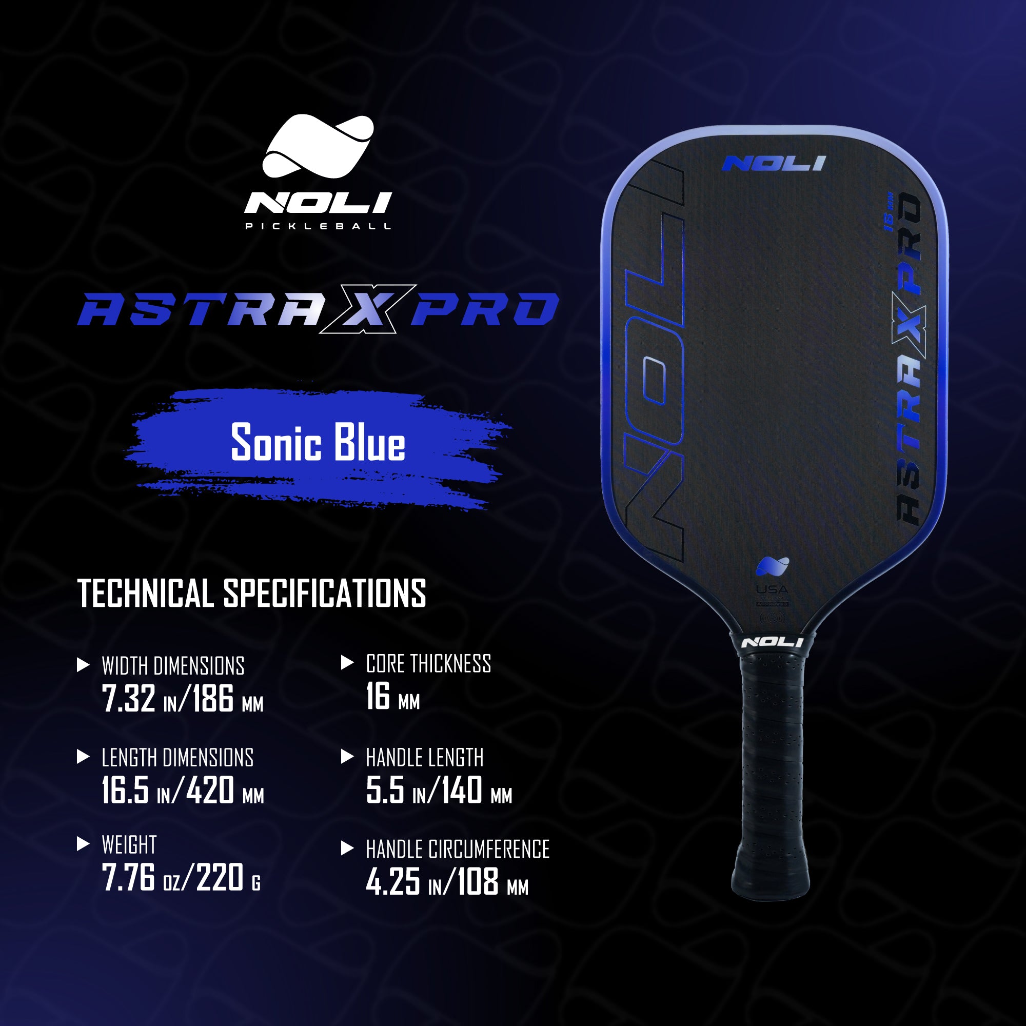 NOLI ASTRA X PRO Pickleball Paddle - Sonic Blue